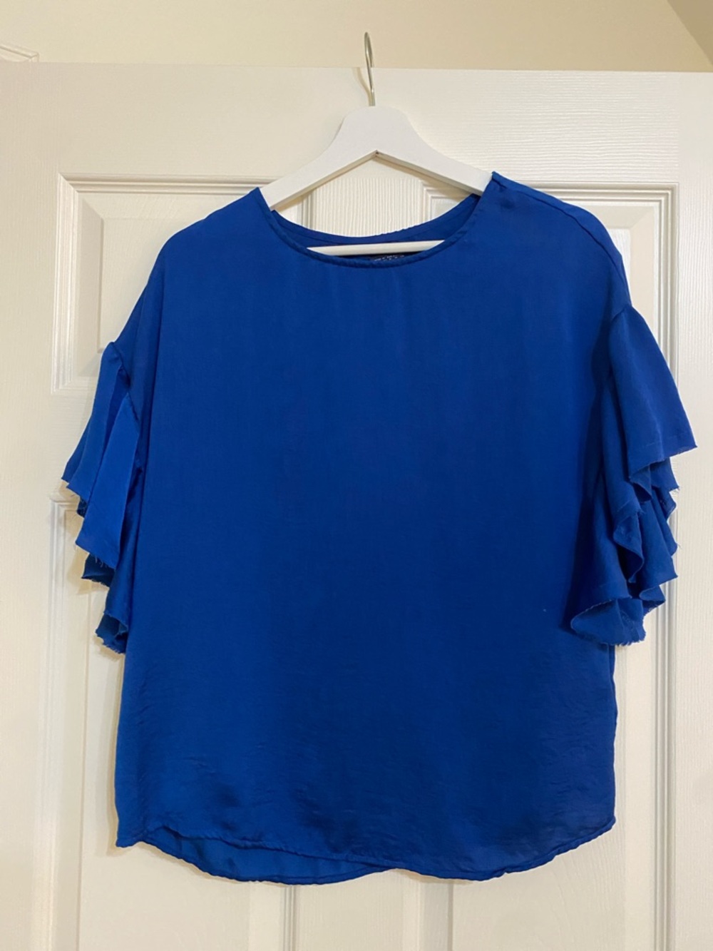 Zara Womens Blue Ruffle Sleeve Blouse size M